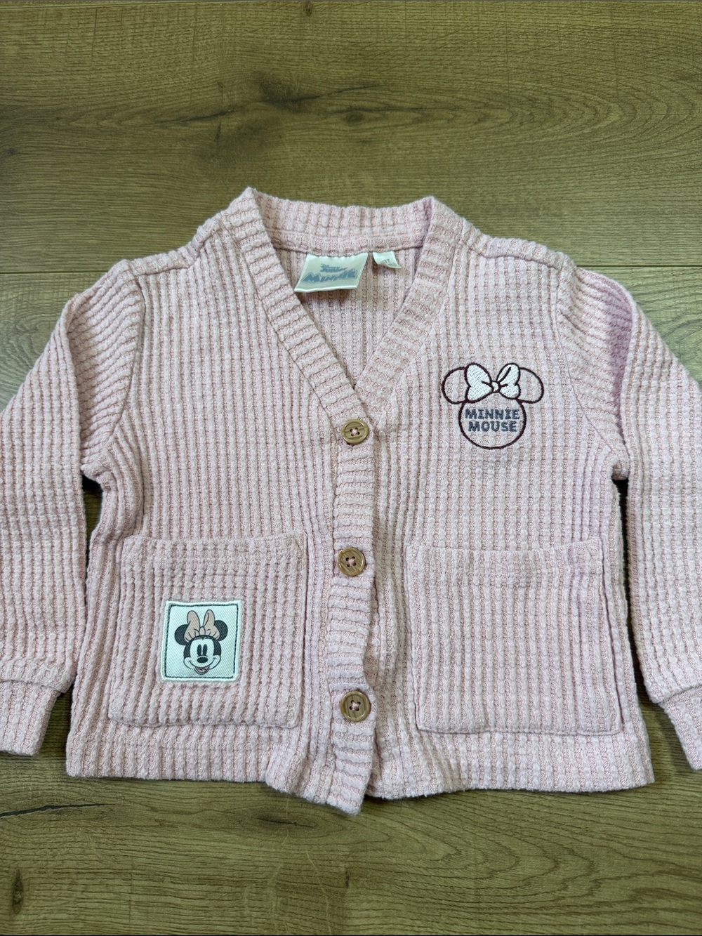 Disney Pink Minnie Mouse Waffle Knit Cardigan